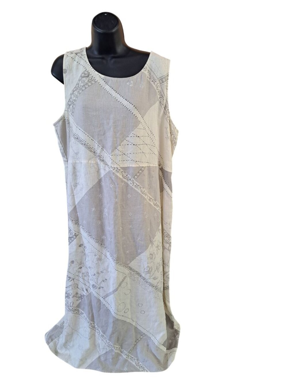 John Paul Richard Linen Sleeveless Maxi Dress Patchwork Print Beige XL Lagenlook